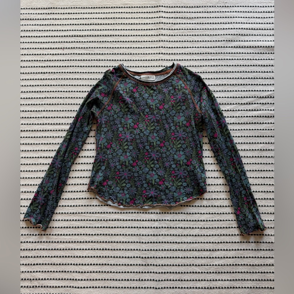 Natural Life Lily Cotton Long Sleeve Tee Shirt Dark Blue Garden XS